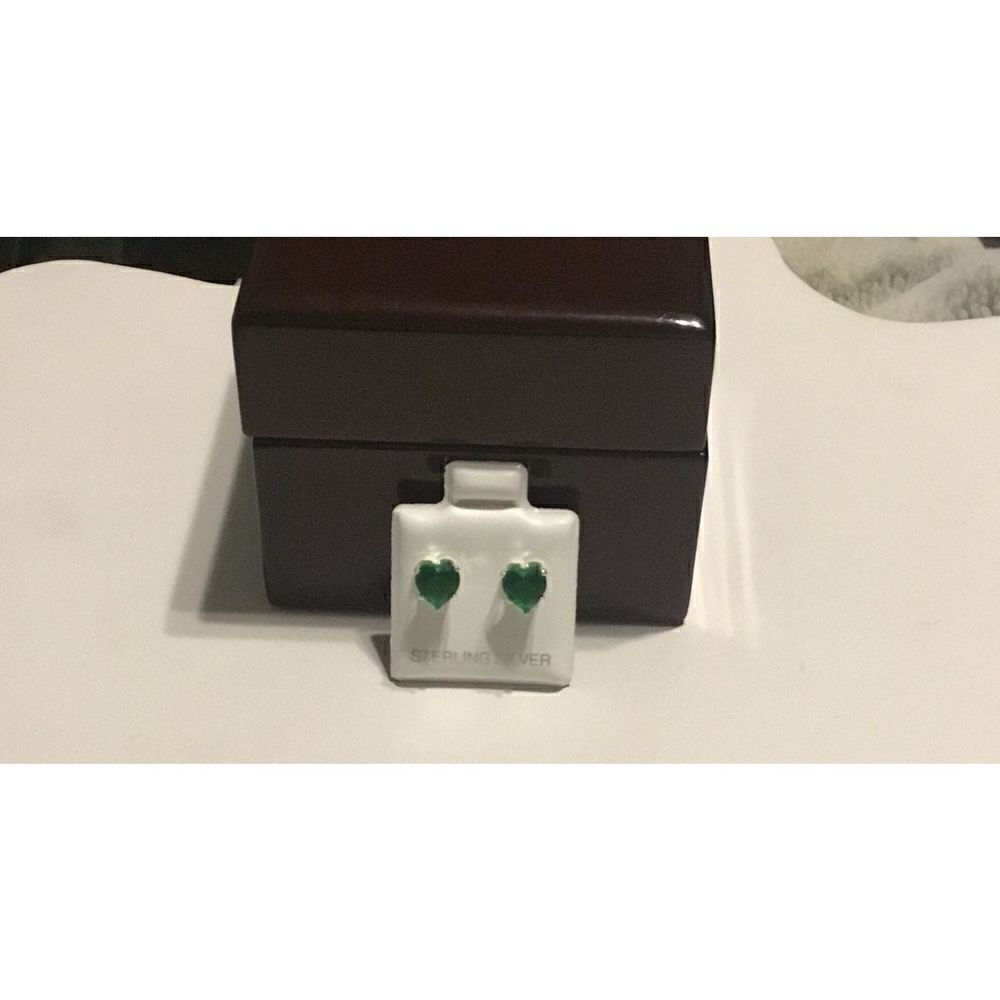 2 Ct. 925 Sterling Silver Lab Emerald Heart Cut Stud Earrings